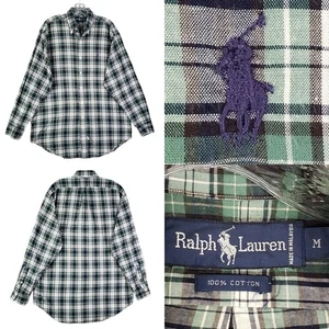Camisa Polo Ralph Lauren Oxford Para Hombre Mediana M Azul Verde A Cuadros LS Con Botones - Imagen 1 de 9