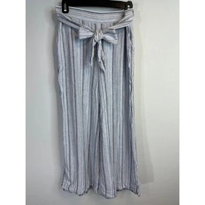 Cloth & Stone Blue Striped Linen High Waisted Tie waist Wide Leg Pants Size M - Picture 1 of 9