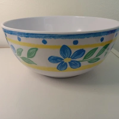 Juego de 2 cuencos florales de melamina Precio blanco con flores azules ensalada cereal 6"D Foto 1 de 4