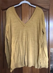 Massimo Dutti Mustard Yellow Deep V Neck Fine Knit Jumper - Large - Picture 1 of 7
