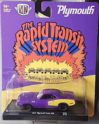 1971 Plymouth Cuda 440 in Purple and Yellow : M2 Machines Sponsored : R123 24-72 - Image 1 of 3