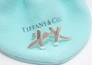Tiffany & Co. Sterling Silver Paloma Picasso Love X Kiss Stud Earrings #2 - Picture 1 of 6