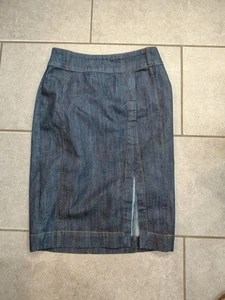 White House Black Market Denim Skirt 6P Petite Front Slit Dark Wash Pencil - Picture 1 of 11