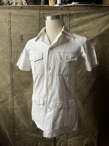 Camisa Safari Guayabera Vintage Hecha en Casa Ribete Algodón Años 60 70 Años 80 Medio Cinturón - Imagen 1 de 9