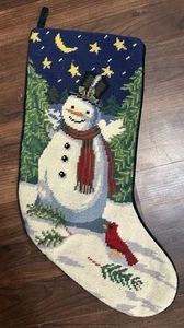 Needlepoint SNOWMAN Wool Christmas Stocking 20” Good condition - Picture 1 of 2