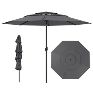 10 ft 3-tier Vented Patio Umbrella Large Market Table Umbrella Outdoor Sun Shade - Picture 1 of 10