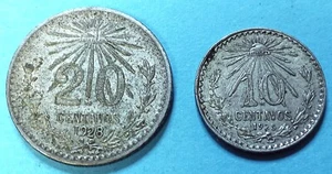 2 Coin Lot - 1925 Mo 10 Centavos & 1928 Mo 20 Centavos Die Cracks Galore - Picture 1 of 9