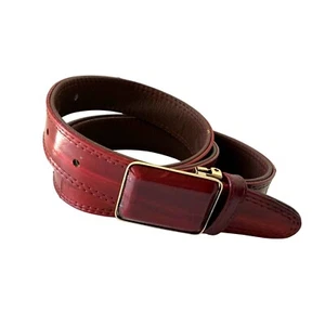 Vintage Red Eel Skin Leather Belt With Gold-Tone Rectangular Buckle - Picture 1 of 7