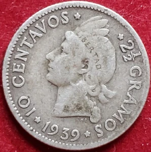 ◇MintSF◇1939-P, 10 Centavos, Dominican Republic, RARE- 150K!, 90% Silver, (VF) - Picture 1 of 9