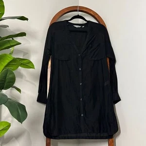 Athleta SMALL Black Cotton Silk Blend Kaftan Swimsuit Cover Up Shirt - Picture 1 of 11