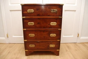 Military Campaign Chest Of Drawers Burr Walnut Four Drawers - Picture 1 of 11