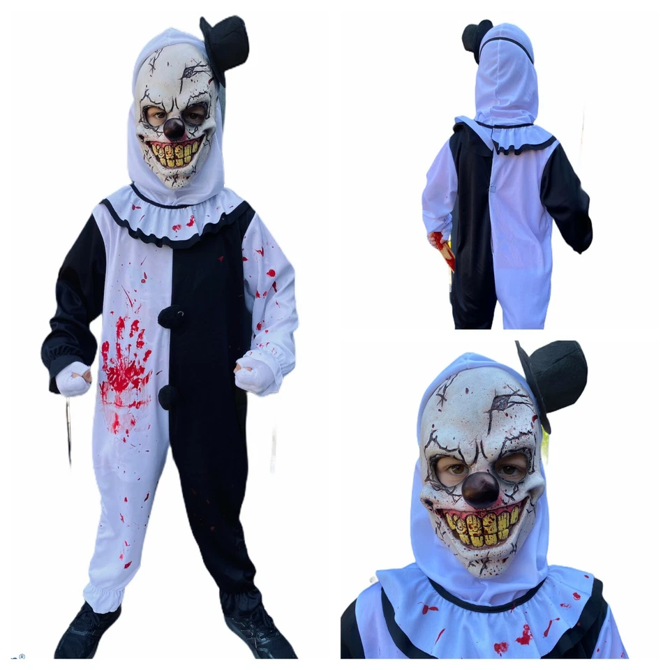 Kids Scary Clown Costume Killer Clowns Boys Mime Halloween Fancy Dress 2 Sizes — 第 1/4 张图片