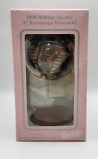 Vintage 1998 Holiday Barbie Christmas Ornament with Wooden Stand NIB Black Dress