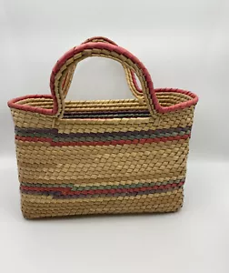 Borsa in paglia intrecciata con disegno colorato con manico - Foto 1 di 7