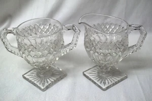 Set Westmoreland Waterford Crystal Creamer Sugar-English Hobnail/Oval Thumbprint - Picture 1 of 4