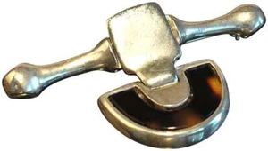 SCULPTURED BAR PIN WITH TORTOISE SHELL (FAUX). STERLING SILVER PLATE - Picture 1 of 1
