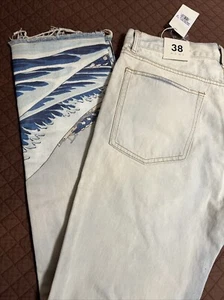 MNML NEW WAVE PRINT DESIGN BOTH SIDES RARE DENIM JEANS 38 SURFER WAVES L010624 - Picture 1 of 3