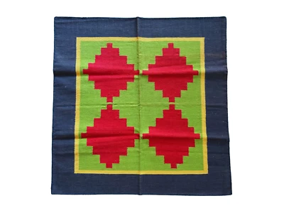 РУЧНОЙ РАБОТЫ хлопок Panja Dhurrie ковер 3 x 3 футов индийский современный декор гостиной/спальни - Изображение 1 из 4