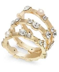 Inc Gold-Tone 3-Pc Set Kiska Pearl & Crystal Stacking size 10 Rings $34 - Picture 1 of 2
