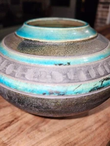 VTG Raku Art Pottery Vase Weed Pot Signed Black Turquoise Green 1994 Handthrown - Picture 1 of 10