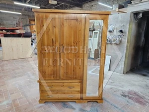 HANDMADE BALTIC TRIPLE FULL MIRRORED WARDROBE IN LIGHT OAK WAX (NOT FLATPACKED) - Picture 1 of 13