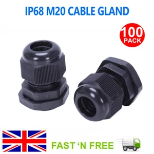 100X BLACK 20MM IP68 NYLON COMPRESSION CABLE GLANDS WASHER LOCKNUT WIRE JUNCTION - Picture 1 of 5