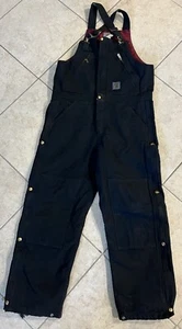 Carhatt Lined Overalls Bib R38-BLK Size 39x27 measrd.  Dbl Knee Distressed - Picture 1 of 13