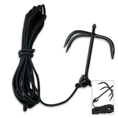 Grappling Hook + Cord Rope Black Stainless Steel Outdoor Climbing Ninja Survival - Image 1 of 1
