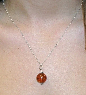 COLLAR COLGANTE de ÁMBAR NATURAL 12 mm y CADENA PLATA de ley 925 . Nuevo - Imagen 1 de 4