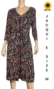 🌻JACQUI E SIZE M STRIPED PRINT TWISTED KNOTT MIDI DRESS BUSINESS CORPORATE - Picture 1 of 9