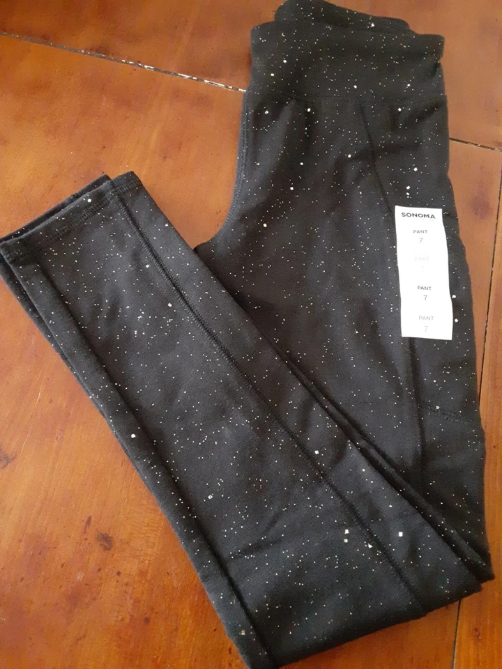 SONOMA Niña Leggings Cena Suave Bolsillos Laterales Negro/Dorado Brillante Navidad 7 Foto 1 de 4