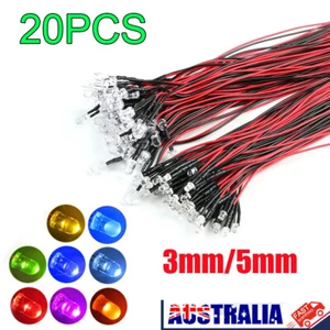 20X DC 12V 3mm/5mm Pre Wired LED Bulb Light Emitting Diode Red Orange Warm White - Picture 1 of 12