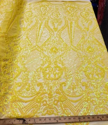 Iridescent Yellow Stretch Nylon Spandex Mesh Sequin Fabric "Melanie"  - Image 1 of 4