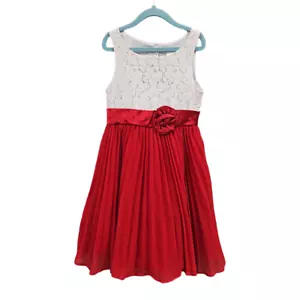 Vestido Emily West Niñas Talla 7 Sin Mangas Rojo Blanco Volantes Encaje Flor Vacaciones - Imagen 1 de 3