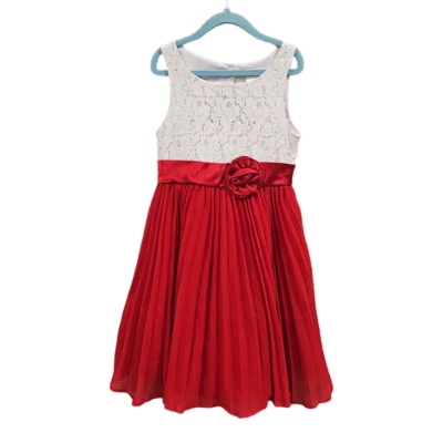 Emily West 女孩连衣裙 7 码无袖红色白色荷叶边蕾丝花朵假日 — 第 1/3 张图片