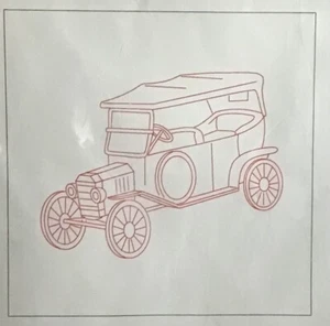 Jack Dempsey OLD CAR Themed Stamped White Quilt Blocks 9"X9" 12/Pkg w/ floss - Picture 1 of 4