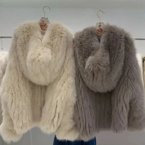 Double-sided Woven Fox Fur Coat Women's Hooded Young Fur Jackets Coat Overcoats - Picture 1 of 36