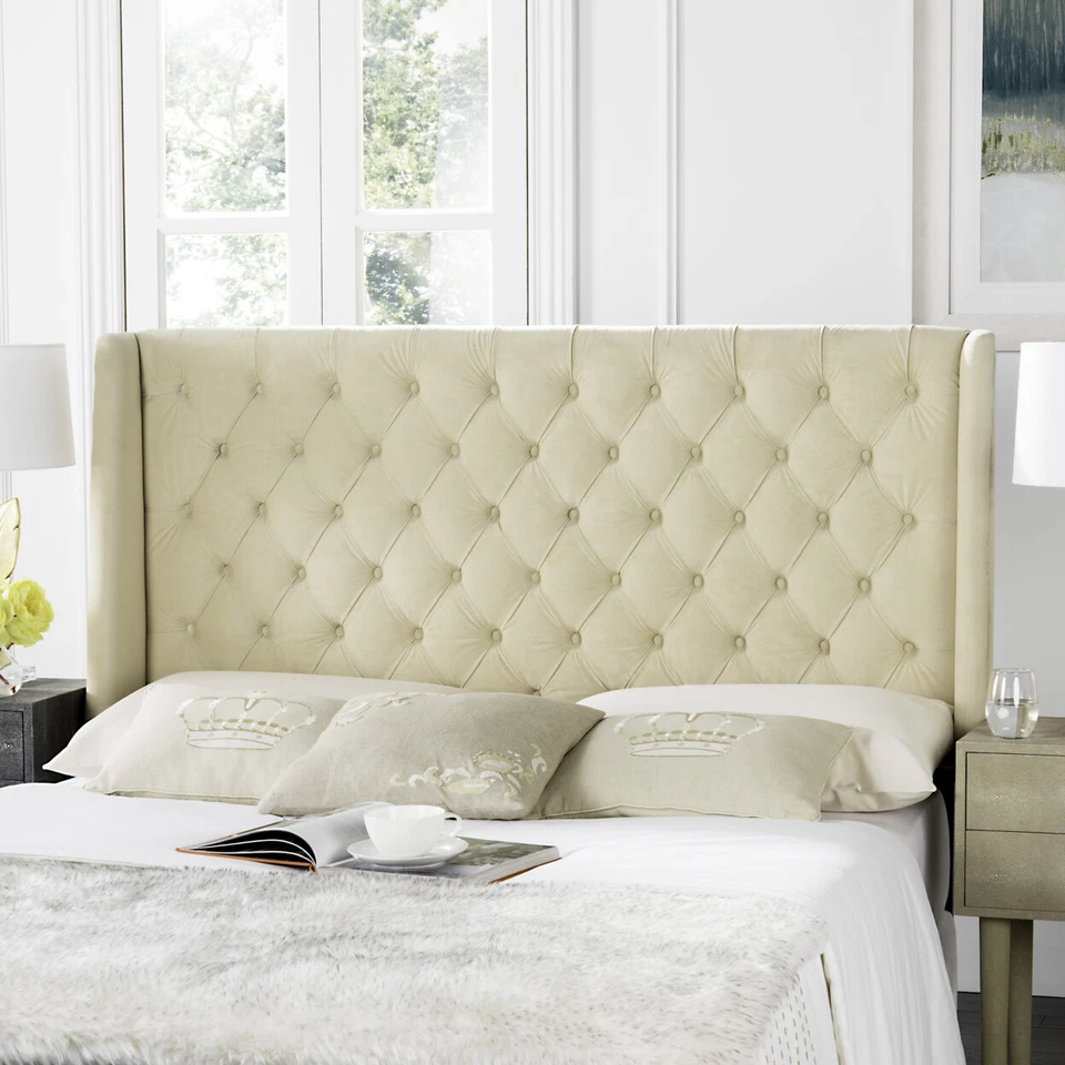 SAFAVIEH London Winged Headboard Flat Nail Head | Buckwheat | Full | - Image 1 of 4