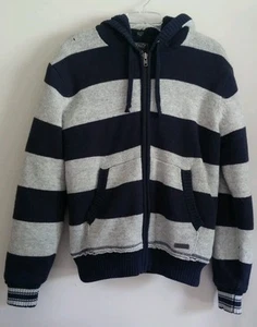 NWOT BUFFALO DAVID BITTON Men's Sweater Jacket SMALL Blue/Gray Stripe DEFECT - Picture 1 of 7