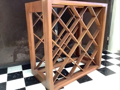 Vtg MCM Teak Wood Wine Rack 18x17.5x10” - Image 1 of 4