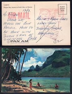 HONOLULU Hawaii 1965 Meter Cancel on Tahiti Pan Am Airlines Postcard. RETURNED