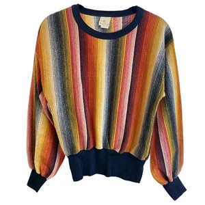 Vtg 1970’s Nancy Scott Terry Cloth Striped V-Neck Sweater Sz XS Primary Colors - Picture 1 of 8