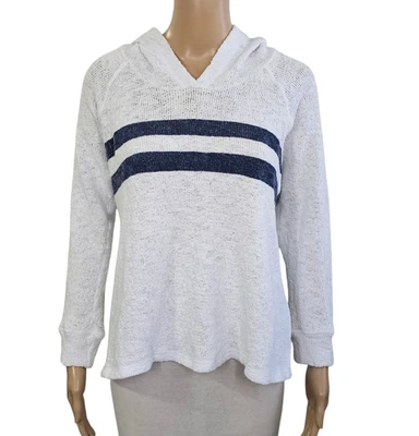 SUNDRY White Double Stripe Cotton Side Slit Hooded Pullover 2 / M - Image 1 of 4
