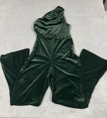 Pantalones de terciopelo Express para mujer de un hombro mono verde vacaciones de Navidad medianos Foto 1 de 4