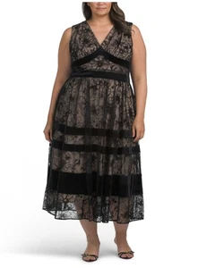 Lace Mesh velvet Cocktail Party Midi Black Tie Holiday Dress plus Size 16 - Picture 1 of 1
