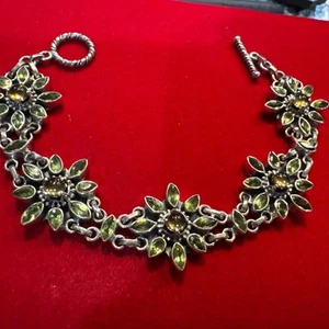 BRACCIALE DP INDIA MAGLIA FLOREALE PERIDOTO OTTIMO 8” .925 - Foto 1 di 6