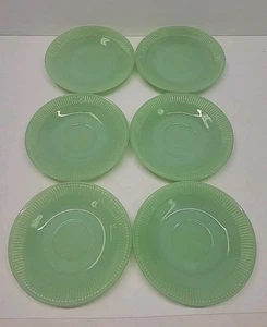 Feuerkönig Jadeit Vintage grüne Jade Glas Untertasse gerippt 5 3/4" - 6er Set - Bild 1 von 9