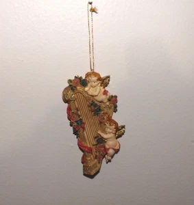 Cherubs with Musical Instruments Christmas Ornaments 1992 Double Glory Resin - Picture 1 of 3