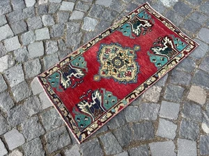 Wollteppich, Böhmische Teppiche, Läufer Teppich, Handgefertigter Teppich, Türkischer Teppich | 1,5 x 2,9 ft - Bild 1 von 10