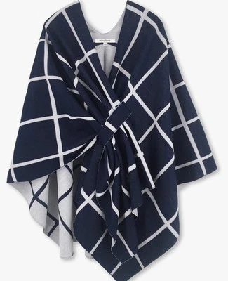 NWT Moss Rose Reversible Shawl Cape Wrap Navy & White Windowpane Design OSFA - Image 1 of 4